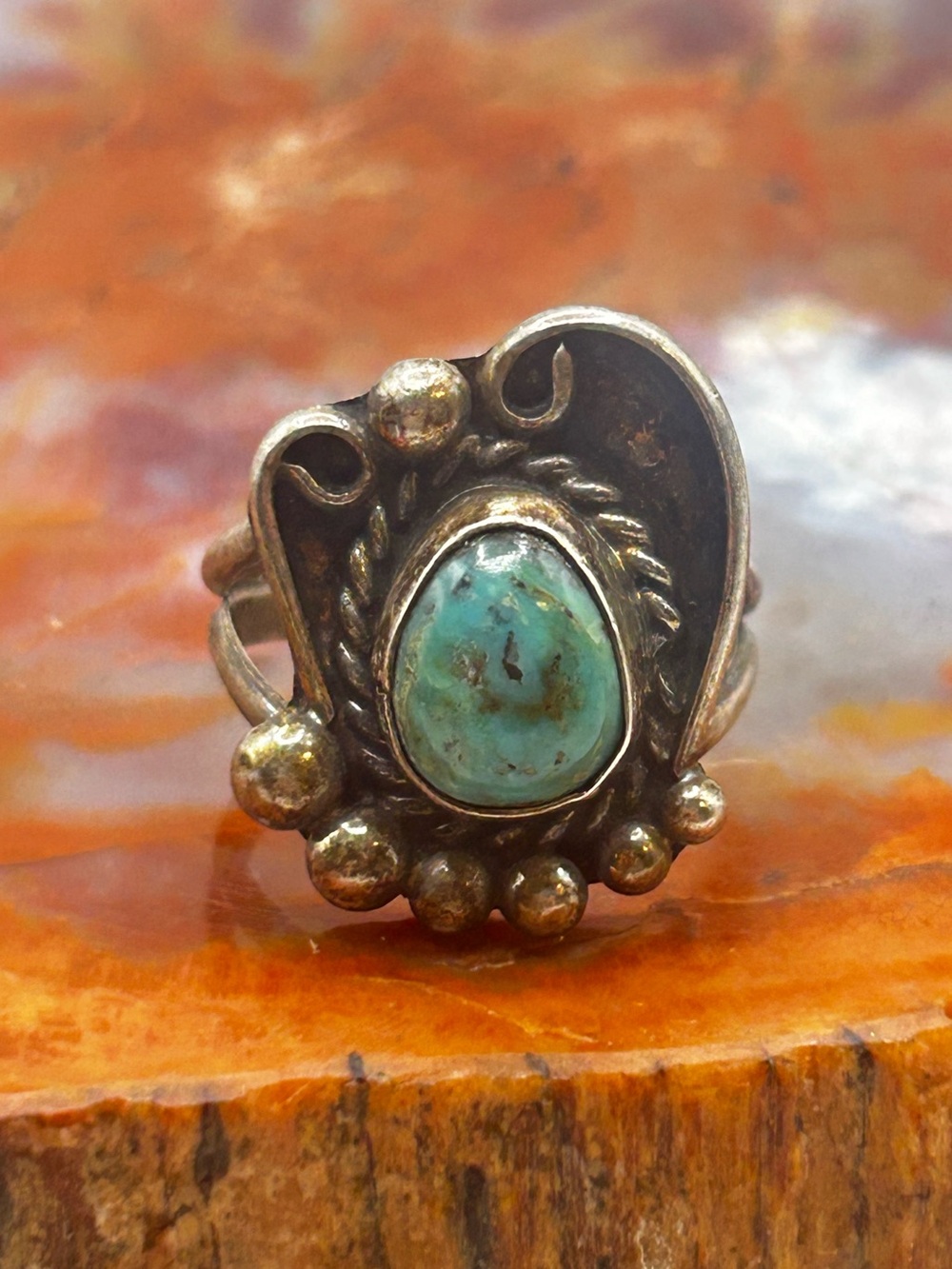 Southwest Sterling Silver Turquoise Ring - Size 6.5